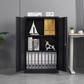 Garage Storage Cabinet, Seizeen Metal File Cabinet with Doors and Shelves, Indoor Storage Cabinet 3-Tier Shelves, Lockable Tool Storage for Garage, Warehouse, Home, Black