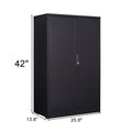 Garage Storage Cabinet, Seizeen Metal File Cabinet with Doors and Shelves, Indoor Storage Cabinet 3-Tier Shelves, Lockable Tool Storage for Garage, Warehouse, Home, Black