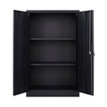 Garage Storage Cabinet, Seizeen Metal File Cabinet with Doors and Shelves, Indoor Storage Cabinet 3-Tier Shelves, Lockable Tool Storage for Garage, Warehouse, Home, Black