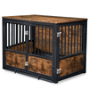 Dog Crate Furniture, 2-In-1 Brown End Table & Dog Cage Wooden, Large Metal Dog Kennel for Inside, Adjustable Height Dog House with Removable Tray, Wide Top, 39.4"L x 25.6"W x 27.9"H