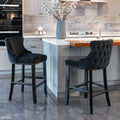 Seizeen Counter Height Bar Stools, Set of 2, Wing-back Velvet Dining Chairs with Soft Cushion, Solid Wood Legs, Button Tufted Decoration and Chrome Nailhead Trim, Black