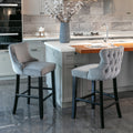 Seizeen Counter Height Bar Stools, Set of 2, Wing-back Velvet Dining Chairs with Soft Cushion, Solid Wood Legs, Button Tufted Decoration and Chrome Nailhead Trim, Gray