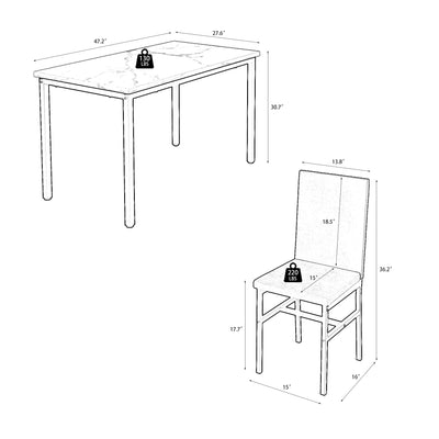 Kitchen Dining Table Set, 5-Piece Dining Table and Chairs, Metal Frame Dining Room Set with White Marble Table and Blue Velvet Chairs for 4