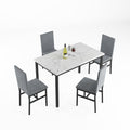 5-Piece Dining Table Set for 4, Kitchen Table Set with Chairs, White Marble Top Table & Velvet Chairs, Living Room Breakfast Nook Dining Furniture Set, Gray