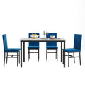 Kitchen Dining Table Set, 5-Piece Dining Table and Chairs, Metal Frame Dining Room Set with White Marble Table and Blue Velvet Chairs for 4