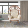 Wicker Egg Chair, Indoor Outdoor Egg Chair, Oversized Garden Porch Backyard Patio Lounge Chair, Beige Cushion