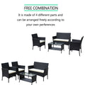 Seizeen Patio Furniture Set 4 Pieces , All-Weather PE Wicker Conversation Set w/Table & Cushion, Loveseat Cushioned Outdoor Furniture Sofa for Yard, Porch, Garden, Deck