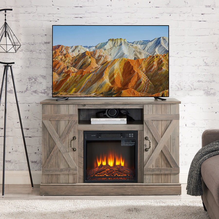 Entertainment Center with Fireplace, Seizeen Electric Fireplace TV Stand for 55" TV, Farmhouse TV Media Console with Remote Controlled Fireplace Storage for Indoor Living Room, Wood