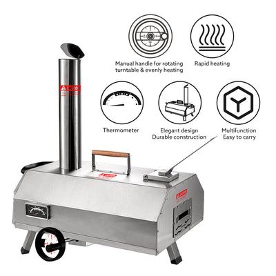 Seizeen 12" Pizza Oven Outdoor, Portable Pizza Oven Semi-automatic Rotation, Wood Pellet Fired Pizza Maker Stove with 10PCS Accessories, Built-in Thermometer, Foldable Legs