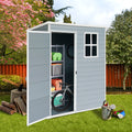 Seizeen 5x3FT Outdoor Storage Shed with Floor, Plastic Garden Tool Shed w/Lockable Door & Window, Waterproof Wood Grain Patio Storage Versatile Design