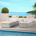 Seizeen Lounge Chair, Outdoor Chaise Lounge Chair Set of 2, PE Rattan Pool Chairs w/Side Table, Weather-resistant Wicker Patio Beach Recliner W/Cushions, Pillow, 6-position Adjustable Backrest, Khaki