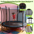 8FT Outdoor Trampoline with Enclosure Net, Outdoor Trampoline for Kids and Toddlers, All-Weather Trampoline with Hoop, Ladder, 3-W Heavy-Duty Stand for Backyard Play