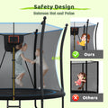 8FT Outdoor Trampoline with Enclosure Net, Outdoor Trampoline for Kids and Toddlers, All-Weather Trampoline with Hoop, Ladder, 3-W Heavy-Duty Stand for Backyard Play