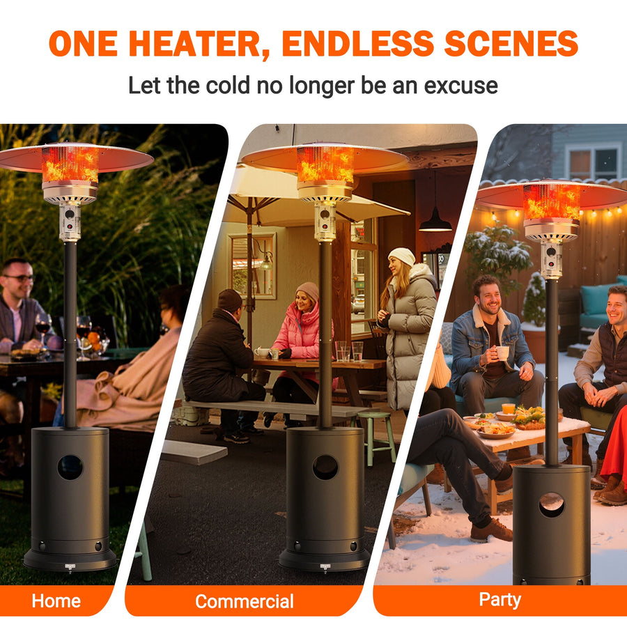 Patio Heater for Outdoor Use, 50,000BTU Propane Heater with Wheels and Adjustable Thermostat, Heavy Duty Stainless Steel Patio Heater, Freestanding Heater for Backyard, Deck, Garden, Silver Gray