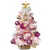 Christmas Tree with Lights, 2FT Tabletop Pre-lit Christmas Tree with Rich Decorations, Mini Artificial Tree Shiny Ornaments & Light String for Xmas, White Small Lighted Tree for Home Decor, Pink