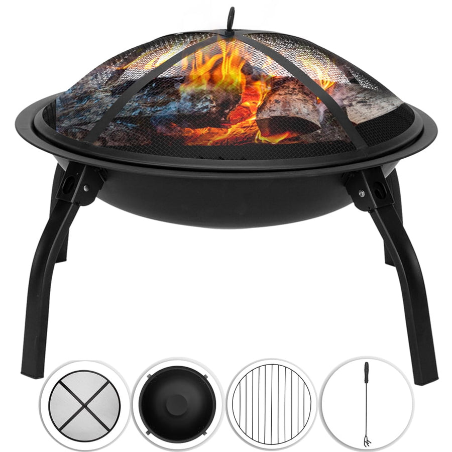 22" Portable Fire Pit, Wood Burning Fire Pit, Small Fire Bowl with Folding Legs Poker, Camping Picnic Patio Heating Outdoor Fireplaces