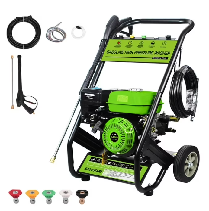 Yardmaster Gas Pressure Washer, 2600PSI 1.7GPM Power Washer for Patio& Garden, 4800W Pressure Washer with 25' High-Pressure Hose, 5 Nozzle, Soap Tank & Spray Gun, Black&Green
