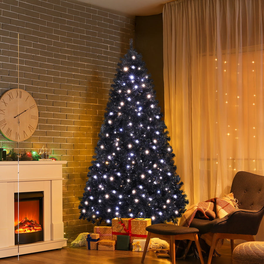 7.5 FT Pre-Lit Black Artificial Christmas Tree with 1350 Branch Tips, 400 LED Lights, Remote Control & 11 Lighting Modes, Hinged Pine Tree for Holiday Home Office Party Decoration