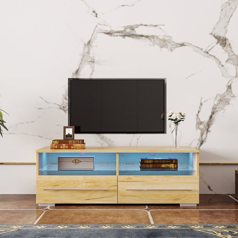 TV Stand Cabinet, Seizeen Entertainment Center with LED Lights, Wood TV Console Table with Large Storage Drawers and Shelves, Modern TV Stand for 45inch TV