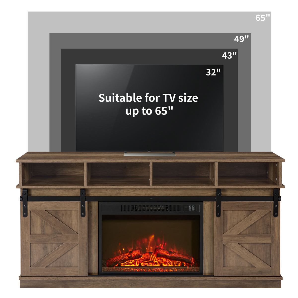 TV Stand with Fireplace for 65''TV, Farmhouse Entertainment Center TV ...