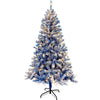 Lighted Christmas Trees, 6FT Prelit Flocked Christmas Xmas Tree with 10 Light Modes, Blue Artificial Trees for Christmas Holiday with 300 Lights, Reusable PVC Decor Tree for Home, 750 Tips