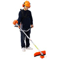 33cc Gas Weed Eater, 7-in-1 2-Cycle Gas Powered String Trimmer and Brush Cutter with Edger, Metal Blades, Quick-Change Attachments, Shoulder Harness and Safety Gear, Blue/Black