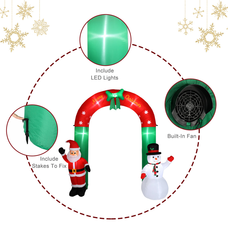 Lighted Christmas Decoration for Outdoor, Seizeen Inflatable Santa & Snowman Arch with 7 Lights, Quick Assembly Patio Yard Party Pre-lit Xmas Decoration, 8FT Tall