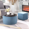 Storage Ottoma, Round End table with Woodentop Coffee Table, 2-in-1 Footstool Storage Box for Home Bedroom, Navy