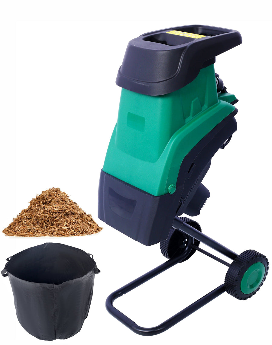 2600W Electric Wood Chipper, 15Amp Wood Chipper & Shredder Portable on Wheels, Leaf Shredder w/60L Collection Bag, 4500 RPM, Max 1.57'' Cutting Dia