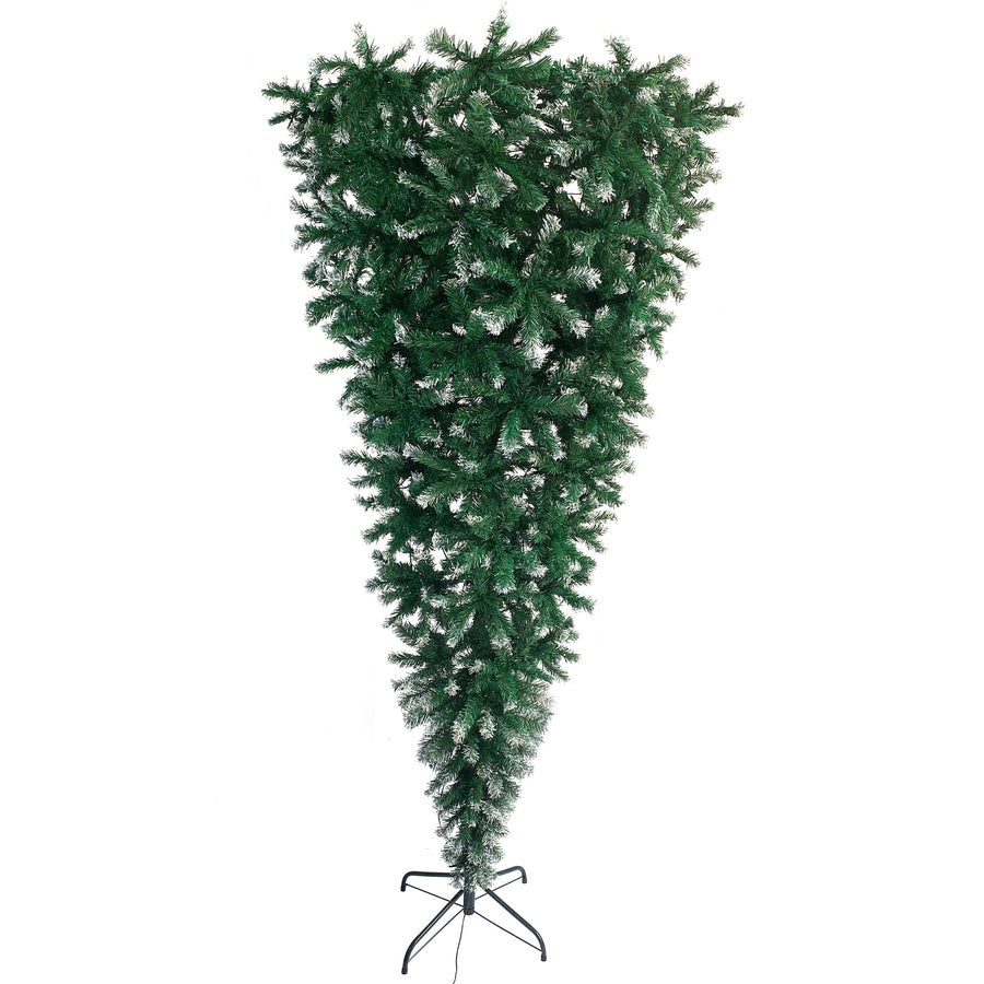 7.4FT Christmas Trees with Lights, Seizeen Lighted Upside Down Artificial Christmas Trees, Prelit Xmas Trees with 400 Lights, DIY Quick Assembly Artificial Trees with 1200 Tips, 8 Light Modes, Green