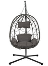 Egg Chair with Stand, Steel Frame Swing Chair Hanging Chair Max 350Lbs with Cushions & Pillow Bedroom, Outdoor, Porch, Garden, Deck, Dark Gray Cushions