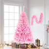 Pre-Lit Christmas Tree 2 Set, 5FT Flocked Artificial Trees With 6FT Lighted Garland, Lighted Xmas Tree, Artificial Trees with LED Lights Metal Stand for Home Holiday Decor DIY Quick Assembly, Pink