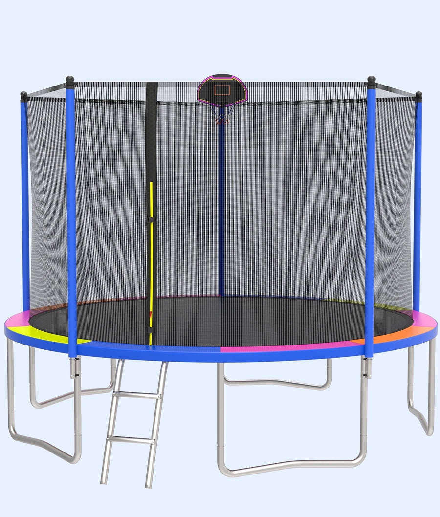 Seizeen 1500LBS Trampoline, 12FT 5-Support Trampoline for Kids & Aldults, Outdoor Trampoline with Enclosure and Hoop, Colorful Gift for Boys & Girls Birthday/Christmas