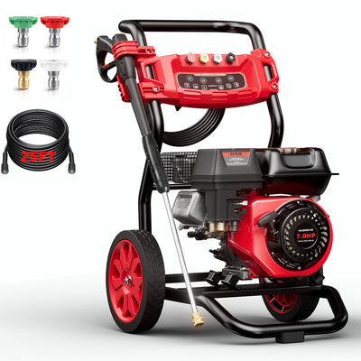 Pressure Washer Gas Powered, 3500PSI High Pressure Power Washer W/7.0HP Aluminum Pump, 210CC Powerful Engine, Maximum Spray 32.8FT, 4 Nozzles, for Cars/Motorcycles/Fences/Driveways/Patios/Furniture