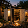 Seizeen 4x8FT Outdoor Storage Shed, Weatherproof Galvanized Steel Garden Tool Shed w/ 3 Lockable Doors, Air Vents, Sloped Roof, Outdoor Utility Shed for Bikes, Patio Equipment & Lawn Tools, Black