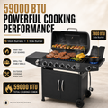 Seizeen 6 Burner Propane Gas Grill, 59000 BTU BBQ with Side Burner, 576 Sq In Cooking Area, Porcelain-Enameled Grates