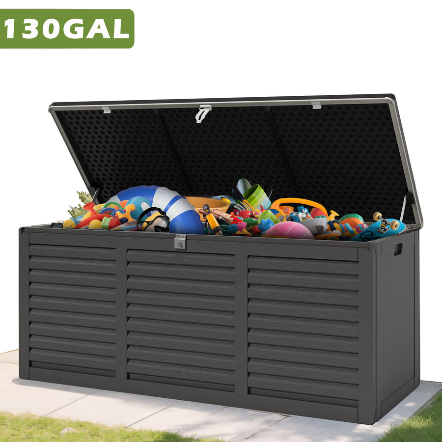 Outdoor Storage Box, 130GAL Waterproof Deck Box, Lockable Pool Patio Storage Indoor Toy Box, Outdoor Storage Bench for Porch, Max Load Weight 600LBS