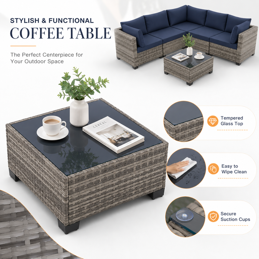 7 Pieces Outdoor Funiture Set, Heavy-Duty Metal Frame Patio Funiture Set with Thick Cushions,Rattan Outdoor Couch Sectional Sofa Set with Coffee Table, Brown