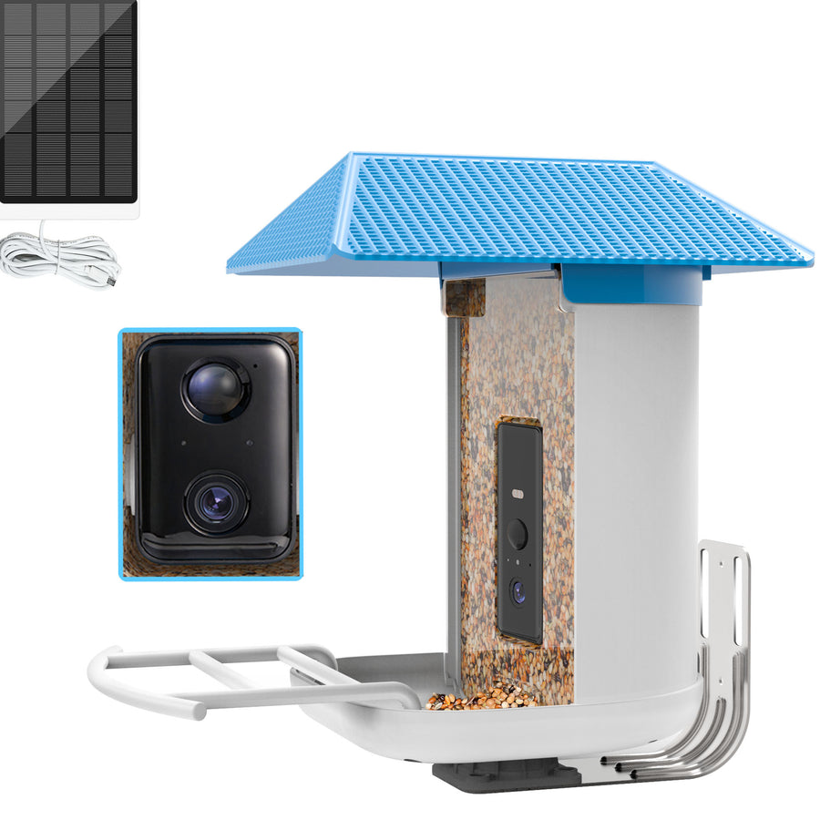 Seizeen Bird Feeder, Solar Bird Feeder for Outside with Large Food Station, AI Bird Feeder with Camera, APP Control, Bird Recognition, Voice Dialogue, 1080P HP Video & Photo