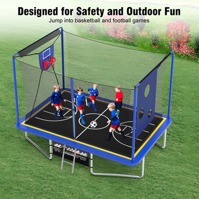 Seizeen Rectangle Trampoline with Enclosure Net, 8x12FT Extra Large Kids Adult Trampoline Heavy-Duty Supports, Upgraded 3-IN-1 Trampoline W/Soccer Target, Basketball Hoop