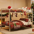 Metal Full Bunk Bed, Full over Full Metal Bunk Bed, Modern Retro Full Size Bunk Bed Frame with Ladder and Safety Guardrails, for Teens Adults, No Box Spring Needed, Sliver