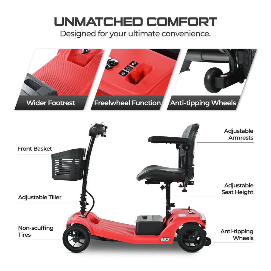 SEIZEEN 4 Wheels Mobility Scooter, Motorized Scooter for Adults Up to 330LBS, Electric Wheelchair Device with Baskets, Compact Mobile for Seniors, Red