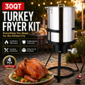 4PCS Outdoor Turkey Fryer Kit, 54,000 BTU Propane Deep Fryer with 30QT & 10QT Aluminum Seafood Boil Pots, Baskets, 32.3-Inch Iron Stand, Poultry Rack, Thermometer and Injector