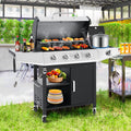 Multifunctional Gas Grill w/Side Burner, Stainless Steel 50,000BTU 4-Burner Propane Grill, Outdoor Patio Camping BBQ Grill w/Storage Cabinet, Steel Brush, Multi-zone Cooking