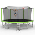 16FT Kids Trampoline with Hoop - Outdoor Trampoline W/Enclosure Net & Ladder, XXL Round Trampolines with Steel Support, Max Weight Capacity 1320LBS