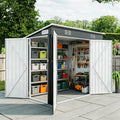 Seizeen 4x8FT Outdoor Storage Shed, Weatherproof Galvanized Steel Garden Tool Shed w/ 3 Lockable Doors, Air Vents, Sloped Roof, Outdoor Utility Shed for Bikes, Patio Equipment & Lawn Tools, Black