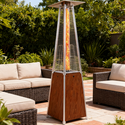 Patio Heater for Outdoor, 48000BTU Pamapic Heater Outside, Quartz Glass Tube Propane Heater with Cover, Commercial Residential Use Garden Poolside Porch, Brown