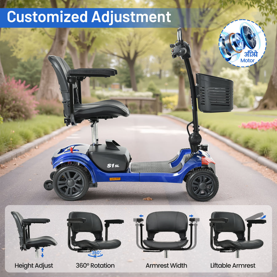 SEIZEEN Mobility Scooters for Seniors with Adjustable Seat, Rearview Mirrors, USB Charging Port,Powered Mobility Scooter for Adults,300W Motor,300 lbs Capacity,Blue
