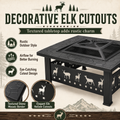 32 Inch Wood Burning Fire Pit for Outside, Square Outdoor Fire Pit Table with Spark Screen & Fire Poker, Heavy Duty Wrought Iron Firepit for Backyard, Patio, Garden & Camping