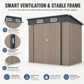 6x4ft Shed Outdoor Storage, All-weather Metal Garden Shed W/Floor, Galvanized Steel Tool Storage Shed, Double Lockable Doors, Brown